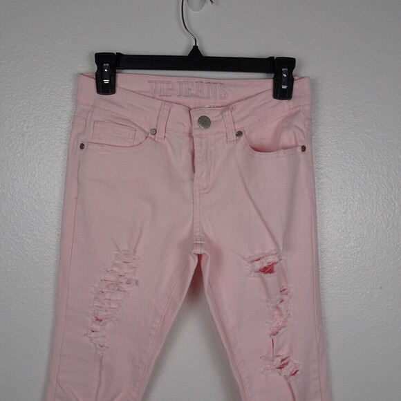 VIP JEANS Women's Skinny Jeans Distressed Denim Slim Stretch Pink Juniors 3/4 - Picture 5 of 12